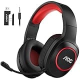 AOC Bluetooth Gaming Headset with Mic for PC, PS5/4, Nintendo Switch, 2.4GHz Wireless Gaming Headphones with RGB, USB-C, 7.1 Virtual Surround 20ms, Latency, 45H Playtime- Red