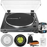 Audio-Technica AT-LP60XBT-USB Automatic Belt-Drive Turntable with Bluetooth, USB Bundle with 2 YR CPS Enhanced Protection Pack, Record Care Solution, Cleaning Kit, Stroboscope and Record Stabilizer