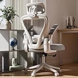 SeekFancy Ergonomic Office Chair M903, Computer Desk Chair with Wheels, High Back Mesh Office Chair with Adjustable Lumbar Support, Headrest, Flip-Up Armrests, White Grey