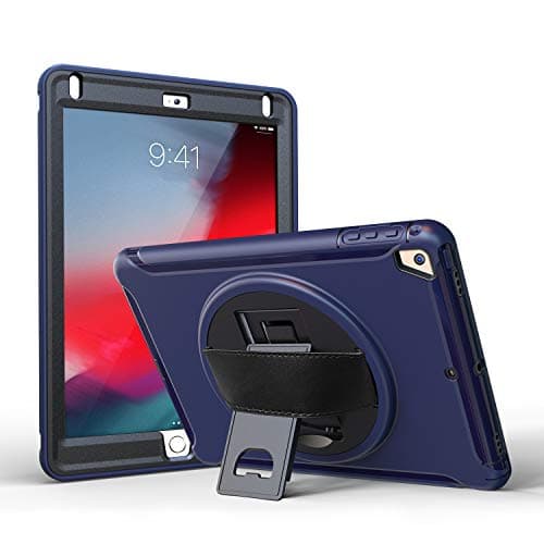 QYiD Case for iPad 9.7 Rugged Shockproof Protective Cover with Built-in Stand & Hand Strap for Apple iPad 9.7 (2018) / iPad 9.7 (2017) / iPad Pro 9.7 (2016) / iPad Air 2 (2014) (Dark Blue)