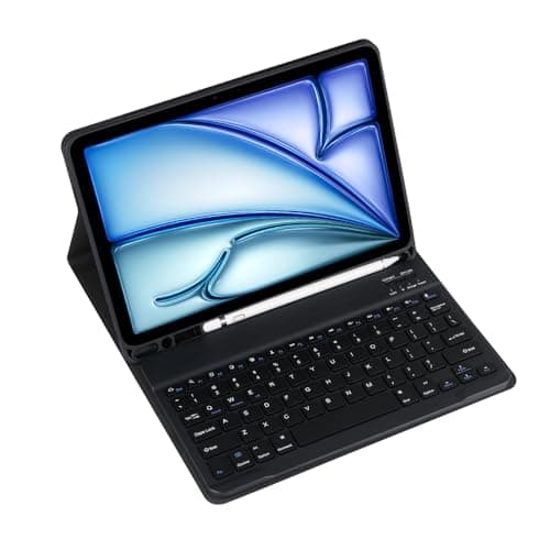 for iPad Pro 12.9 inch 1st 2nd Generation Case with Keyboard, Detachable Wireless Bluetooth Folio Keyboard Cover with Pencil Holder, Rechargeable Magnetic Smart Case for 2015 2017 Model, Black