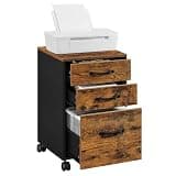 VASAGLE CUSTOS Collection - Mobile File Cabinet, 3 Drawers Filing Cabinet with Wheels, for Home Office, for A4, Letter Sized Documents, Adjustable Hanging Rail, Rustic Brown and Black UOFC065B01