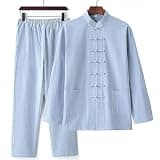 YSVQHHDV Men's Meditation Outfit Spring Autumn Comfortable Breathable Cotton Linen Prayer Clothing Christmas Halloween Birthday Gift (Light Blue,XL)