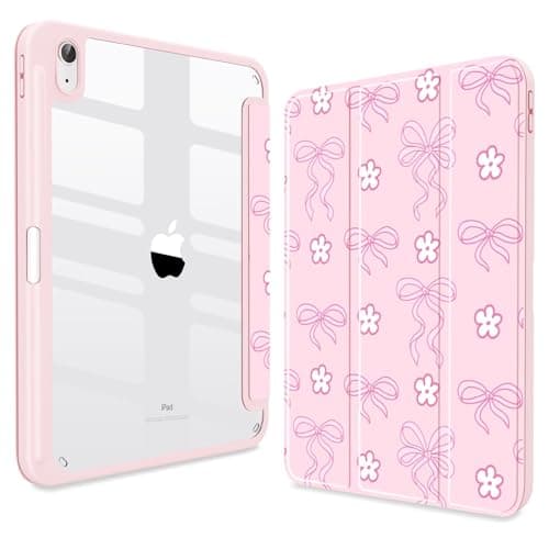 CISSOOK for iPad (A16) 11th Generation 11 Inch 2025, iPad 10th Generation Case 10.9 Inch 2022, Slim iPad A16 Case Clear Back Cover with Pencil Holder & Auto Sleep, Pink Bow Flower