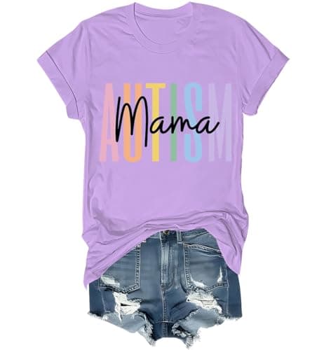 Autism Mama Shirt V Neck Autism Awareness Support Mom T-Shirt Tops for Women Purple