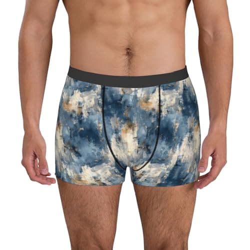 Fuzquwu Vintage Navy Blue Print Men'S Underwear Boxer Briefs Cotton Underwear For Men