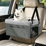 JOEJOY Deluxe Dog Booster Seat with Sturdy Metal Frame and Safety Leash for Small Pets up to 20 lbs - Portable Puppy Dog Car Seat with Thick Cushion and Storage Pockets for Small Dogs