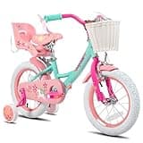 JOYSTAR Unicorn 16 Inch Kids Bike for 4-6 Years Old Princess Girls Bike with Doll Bike Seat Training Wheels Basket Streamer Children Bicycle Green