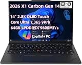 2026 NewLenovo ThinkPad X1 Carbon Gen 14 Aura Edition Laptop, 14" 2.8K OLED Touch (2880x1800) Copilot+ PC, Core Ultra 7 365 vPro, 64GB LPDDR5X 4TB SSD, Wi-Fi 7 Win11 Pro FP Reader Haptic Touchpad