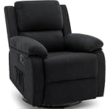 Korser Recliner Chair, 360 Swivel Rocker Chair for Adults, Small Rocking Recliner for Small Spaces, Upholstered Fabric Glider Recliner Nursery (Swivel Rocker Recliner, Charcoal Black)