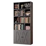 IRONCK Book Shelf, Tall Bookshelf with Storage, Bookshelves and Bookcases with Doors, 4-Tier Bookcase with 8 Open Cubes for Living Room, Office, Study, Charcoal Gray