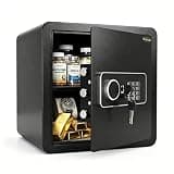 1.37 Cu.Ft Steel Home Safe Box, Digital Money Safe, Lock Box, Smart Alarm,4-Way Access,LED&Shelf,Wall/Floor Safe for Home,Garage,RV,Cash,Jewelry,Documents
