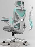 CAPOT Ergonomic Mesh Office Chair, Adjustable Lumbar High Back Desk Chair 400lbs, 4D Flip-up Arms, 3 Tilt Backrest, 3D Headrest, PU Wheels, Swivel Rolling Computer Seating for Long Desk Work - Grey