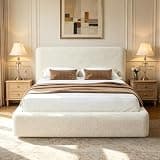 Oakvera Full Cloud Bed Frame with Headboard, Upholstered Boucle Bed Frame, Soft Low Platform Bed w/Sponge Cushion, for Modern Bedrooms, Apartments & Guest Rooms, Anti-Collision, Beige