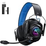 2.4 GHz Wireless Gaming Headset for PC, PS5, PS4, Switch, Mac, Bluetooth 5.4 Gaming Headphones with Noise Canceling Microphone, Cool RGB Lighting, 50Hr Battery, Foldable, 50mm Drivers-Black Blue