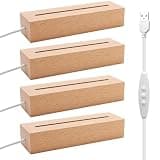 EATAKWARD 4 Pcs 5.9" Wood Rectangle Light Display Pedestal, Wooden Display Base Dimmable Colorful Lights Lamp Stand with USB Cable for Acrylic, Crystal, Night Light (Inner Slot, Square Base)