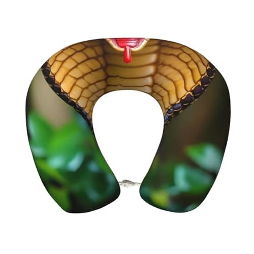 Pioyoku Cobra Snake Print Memory Foam Travel Neck Pillow, U-Shaped Portable Neck Support Pillow for Airplane Office and Car