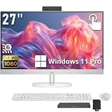 HP 27" FHD Touchscreen All-in-One Desktop, AMD Ryzen 5 7520U, 16GB LPDDR5, 3TB Storage (2TB SSD+1TB Docking Station), Wireless Keyboard & Mouse, FHD IR Camera, Wi-Fi 6, Windows 11 Pro, White