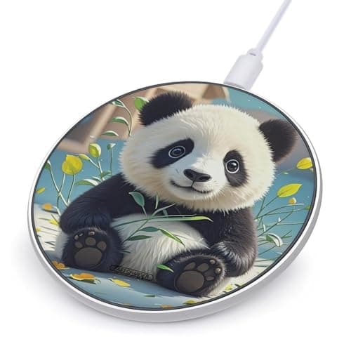 Cute Black and White Panda Wireless Charger 10W Fast Wireless Charging Pad Slim Portable Charging Station for Phone Lightweight Charger Mat for Travel Home Office Desk