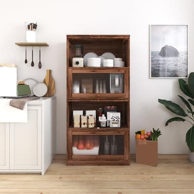 Bookcase Contemporary Closed Back Glass Doors, Office Storage Cabinet, Floor-to-Ceiling, Against Wall Dustproof Bookshelf,for Kitchen Home