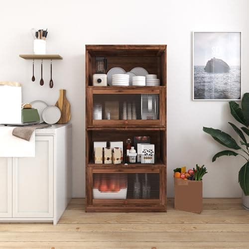 Bookcase Contemporary Closed Back Glass Doors, Office Storage Cabinet, Floor-to-Ceiling, Against Wall Dustproof Bookshelf,for Kitchen Home