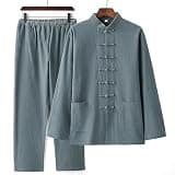 YSVQHHDV Men's Meditation Outfit Spring Autumn Comfortable Breathable Cotton Linen Prayer Clothing Christmas Halloween Birthday Gift (Green,5X-Large)