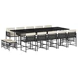 WRJENFSC 14-Seater Garden Dining Set, Large Outdoor PE Rattan Dining Table and Chairs with Cream White Cushions, 15-Piece Wicker Furniture Set for Patio, Backyard and Deck, Black