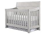 Pemberly Row Contemporary Wood Convertible Crib, Weathered Washed Sierra Finish, Solid Hardwood, 50 in H x 56.5 in W x 33.75 in D, 3 Height Adjustments, Sturdy Nursery Furniture