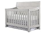 Pemberly Row Contemporary Wood Convertible Crib, Weathered Washed Sierra Finish, Solid Hardwood, 50 in H x 56.5 in W x 33.75 in D, 3 Height Adjustments, Sturdy Nursery Furniture