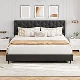 GarveeHome California King Bed Frame with Adjustable Headboard, Modern Linen Upholstered Platform Bed Frame with Wood Slats Support, No Box Spring Needed, Easy Assembly for Bedroom Apartment, Grey