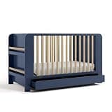 Graco Read-with-Me 4-in-1 Convertible Crib with Drawer - GREENGUARD Gold Certified Converts to Toddler Bed, Daybed, and Functional Bookshelves (Midnight Blue and Driftwood)