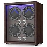 Domivans Watch Winder for Automatic Watches,4 Wooden Watch Rotating Case with LED Light,4 Rotation Modes,Elastic Watch Pillows Quiet Mabuchi Motor