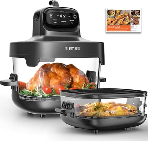 Kismile 5-in-1 Portable Glass Air Fryer, 2.6QT & 4.7QT Double Glass Containers with Lids, 85% Less Oil, Compact Intelligent Air Fryer Oven for Deep Roast, Crisp, Keep Warm – Freezer & Dishwasher Safe