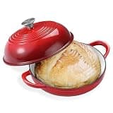 NSIRONS Enameled Round Cast Iron Bread Oven, 6 Qt Cast Iron Dutch Oven for Homemade Sourdough Bread Baking, Bread Pot with Dome Lid (Red)