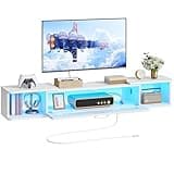 HOOBRO Floating TV Stand with LED Light Power Outlet for up to 65”, Wall Mounted TV Shelf, Modern Media Console Entertainment Center, for Living Room Bedroom, White WT34UDDS01G1