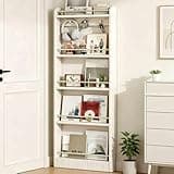 Dexinhdh Behind The Door Bookshelf, 5-Tier Slim Space-Saving Storage Cabinet with Open Display Shelves, Tall Narrow Floor Standing Bookcases for Bedroom Living Room Playroom Kitchen