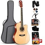 Pyle 41” Beginner Acoustic Guitar Kit, Full Size Natural Cutaway Set