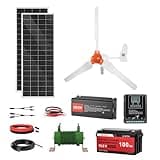 VEVOR 12V 600W Solar Wind Power Kit, 2PCS 100W Solar Panel + 400W Wind Turbine + 12.8V 100Ah LiFePO4 Battery + 1000W Power Inverter + MPPT Hybrid Controller for Home RV Boat Off-Grid Applications