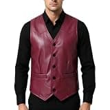 Auwer Mens Pu Western Vest Sleeveless Button Down Vintage Cowboy Waistcoat Steampunk Motorcycle V_neck Vests