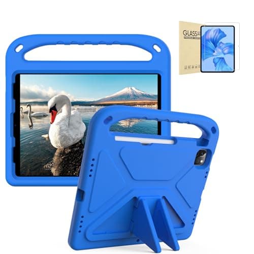Tyasnz Kids King Kong Full Armor EVA Case for Lenovo Tab P12 (12.7") TB-370/371 Lightweight,Shockproof,Rugged,Heavy Duty Support Case with 2 Tempered Glasses (Blue+Tempered Glasses)