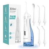 Water Dental Flossers for Teeth, 300ML Cordless Portable Electric Water Flosser, 4 Modes Oral Irrigator, Waterproof Rechargeable Water Floss for Deep Cleaning, Plaque Remover,Braces Home Travel Use
