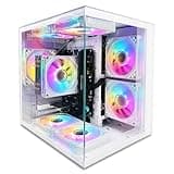 LXZ Gaming PC Desktop Computer, AMD Ryzen 7 5700G, 16GB DDR4, 1TB NVME SSD, Prebuilt Tower PC with Integrated Graphics, WiFi, RGB Cooling Fans, for Home Office and Student, Sea View Room White