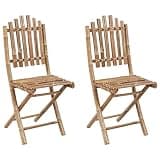 DXKDUSOKJ Set of 2 Solid Bamboo Folding Patio Chairs with Cushions for Outdoor Dining and Relaxation