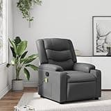 KHNLGFR Manual Recliner Chair with Vibration Massage, Gray Faux Leather Reclining Chair with 6 Massage Points, Cup Holders and Side Pocket, Wood and Metal Frame