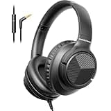 Botesty Sound Headphones Wired with Microphone, Over Ear Foldable 3.5mm Plug in Headphones with 4.9ft Tangle-Free Nylon Cord for Tablet, Laptop, MP3/4, School, Airplane Travel (Black)
