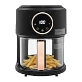 8-in-1 Glass Air Fryer, 4.5Qt Capacity, Non Toxic Air Fryer with 360° Viewable Bowl, Touchscreen Digital Display, Precise Temperature(175°F - 400°F) Time(60 Min) Control, 1200W Oil Cooking (Black)
