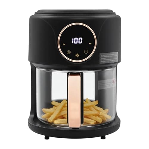 4.2L/4.44Qt Glass Air Fryer, 1200W 360° Viewable Air Fryer with 8 Preset Modes, Digital Touchscreen, 176℉ - 392℉ Adjustable Temperature & Timer, Nonstick Glass Pot for Home Kitchen Dorm (Black)
