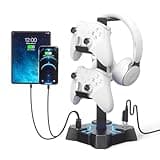 KDD Headphone Stand with USB Charger, Controller Stand for Desk, Headphone Holder with 2 USB Charging Ports and 3 AC Outlets, Accessories for Desktop(Black)
