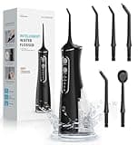 Water Flosser for Teeth Cordless, Portable Oral Irrigator for Braces & Sensitive Gums, 300ML Dental Flosser with DIY Pressure, 4 Modes & 5 Jet Tips, 30-Day Battery, IPX7 Waterproof for Travel Family