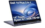 Dell 14 Plus (Next Gen Inspiron 7440) 2-in-1 AI Laptop (14" FHD+ Touch, AMD Ryzen AI 7 350 (> Intel Ultra 7 255U), 16GB DDR5, 1TB SSD), Copilot+ PC, Backlit, FP, 1080P Webcam, Wi-Fi 7, Win 11 Home